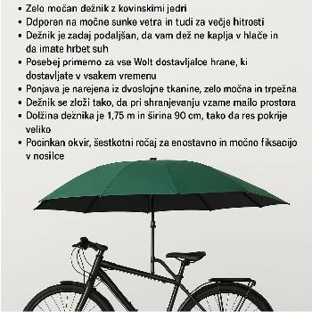 ceneje, ugodno, prihranek, lokalno, ljubljana, dežnik za kolo, dežnik za motor, wolt, montaža dežnika, zaščita pred dežjem, mestna mobilnost, suho v dežju 