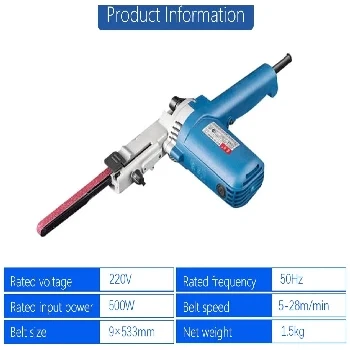 Električni Brusilnik z Trakom za Les in Kovino 550W 9mm, 550W Belt Grinding Machine, električni brusilnik, trak, les, kovina, industrijska avtomatizacija, robotizacija, brusilni stroj, 220V, 500W, brusilna hitrost, nastavljiv kot.