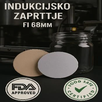 folija za indukcijsko varjenje, fi 68mm, stekleni kozarci, ceneje, ugodno, prihranek, lokalno, Ljubljana, prehranski dodatki, certifikat za stik z živili, svežina izdelka, aluminijasta folija, varnost hrane, indukcijsko zapiranje
