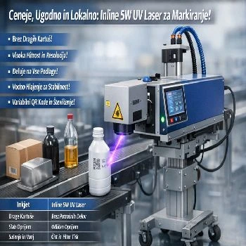 inline 5w uv laser, markiranje na tekočem traku, vodno hlajen laser, ceneje, ugodno, prihranek, lokalno, ljubljana, qr kode, barkode, markiranje embalaže