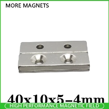 Kvadraten magnet 40mm x 10mm z dvema luknjama 4mm, Neodymium magnet, N35, Rare Earth Magnet, NdFeB, Power Magnetic, Industrial Magnet, Nickel Plated, Square Magnet, Strong Magnet, Magnetic Applications, Magnet Tolerance, RoHS Certified, Magnetic Health Products