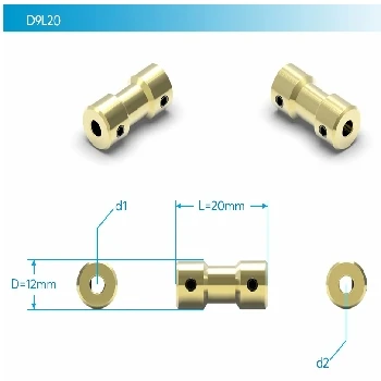D9L20 Brass Coupling, Flexible Motor Shaft, Transmission Connector, Inner Diameter, Brass Coupler, Motor Coupling, Industrial Automation, Robotization, Custom Machine Building, Inkjet Printer, Industrial Components