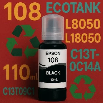 108, ecotank, L8050, L18050, C13T09C14A,polnjenje epson 108 ecotank black 110ml, epson 108 črnilo, ecotank polnjenje, intenzivna črna brez siloksanov, kit komplet polnjenje, ceneje ugodno prihranek, lokalno ljubljana, reciklabilne plastenke črnilo