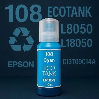 108, ecotank, L8050, L18050, C13T09C14A,polnjenje črnila Epson 108, Epson 108 Ecotank Cyan 110mL, cyan črnilo brez siloksanov, kit komplet polnjenje Ecotank, ceneje črnilo Ljubljana, ugodno polnjenje Epson, prihranek pri tiskanju, lokalno polnjenje črnila