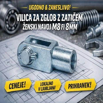 vilica za zglob M10 fi 10mm, ženski navoj M10 vilica, mehanski spoj z zatičem, industrijski zglob, ceneje ugodno prihranek Ljubljana