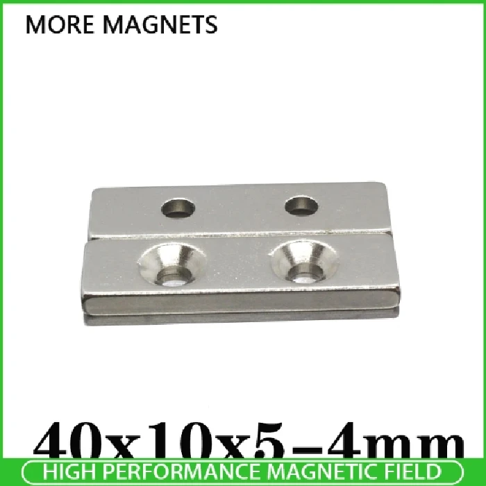 Kvadraten magnet 40mm x 10mm z dvema luknjama 4mm, Neodymium magnet, N35, Rare Earth Magnet, NdFeB, Power Magnetic, Industrial Magnet, Nickel Plated, Square Magnet, Strong Magnet, Magnetic Applications, Magnet Tolerance, RoHS Certified, Magnetic Health Products