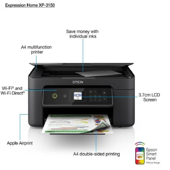 Multifunkcijski tiskalnik Epson XP-3150 printer kopirnik skener Wi-fi, C11CG32407,print,scan,copy,wifi,domača pisarna,namizni tiskalnik,majhen tiskalnik,mali printer,printerček,