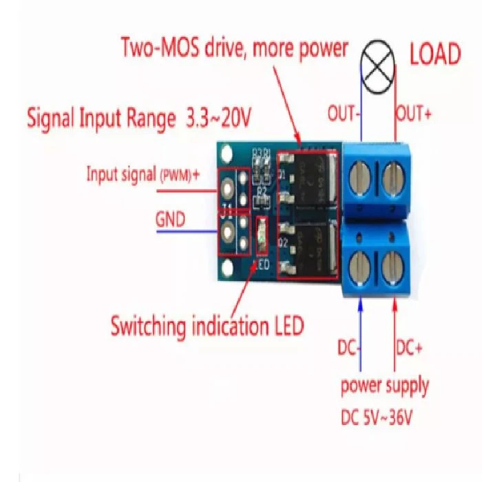 MOSFET modul 15A 400W PWM DC 5V-36V jakostni arduino modul,  mosfet modul, 15A 400W PWM, DC 5V-36V, ceneje, ugodno, prihranek, lokalno, Ljubljana, krmiljenje motorjev, LED luči, elektromagnetni ventili, zanesljivo stikalo, hitri preklopi, brez obrabe, tiho delovanje, nizka poraba energije, avtomatizacija