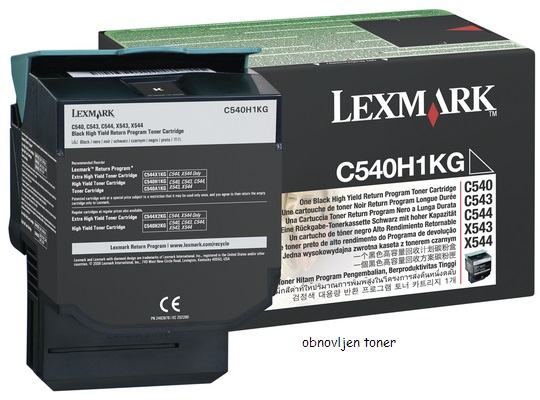 Obnovljen toner za Lexmark C540/543/544/546 black za 2500 strani (C540H1KG), C540H1KG,C540,C543,C544