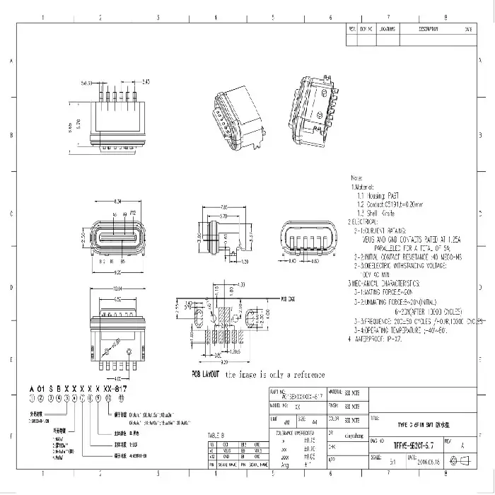 SMD USB konektor 6 pinov IPX7 vodotesen Type C, SMD USB konektor, vodotesen USB Type-C, IPX7, cena, ugodno, prihranek, lokalno, Ljubljana, Huawei, Samsung, Lenovo, popravljanje naprav, USB 3.1 konektor