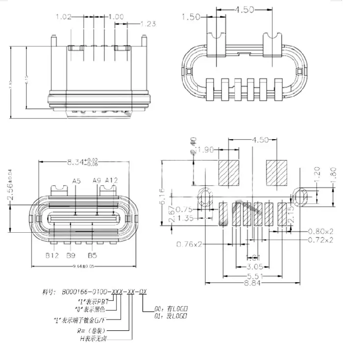 SMD USB konektor 6 pinov IPX7 vodotesen Type C, SMD USB konektor, vodotesen USB Type-C, IPX7, cena, ugodno, prihranek, lokalno, Ljubljana, Huawei, Samsung, Lenovo, popravljanje naprav, USB 3.1 konektor