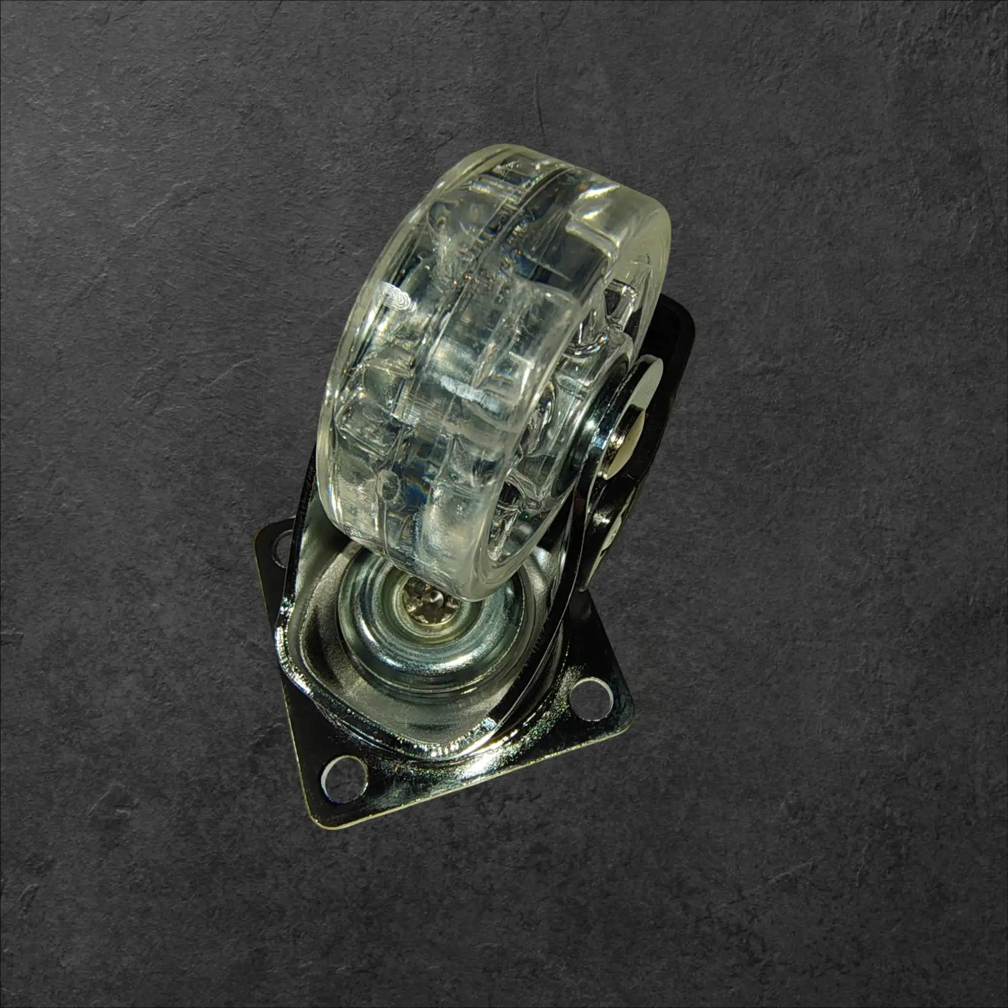 Vrtljiva kolesa 50mm prozorna guma chroma ohišje z zavoro, Vrtljiva kolesa 50mm, chrome kolesa, kolesa z zavoro, prozorna PU guma, kolesa za pohištvo, tiha kolesa, kolesa za pisarniške stole, izdelano v EU kolesa, trpežna kolesa