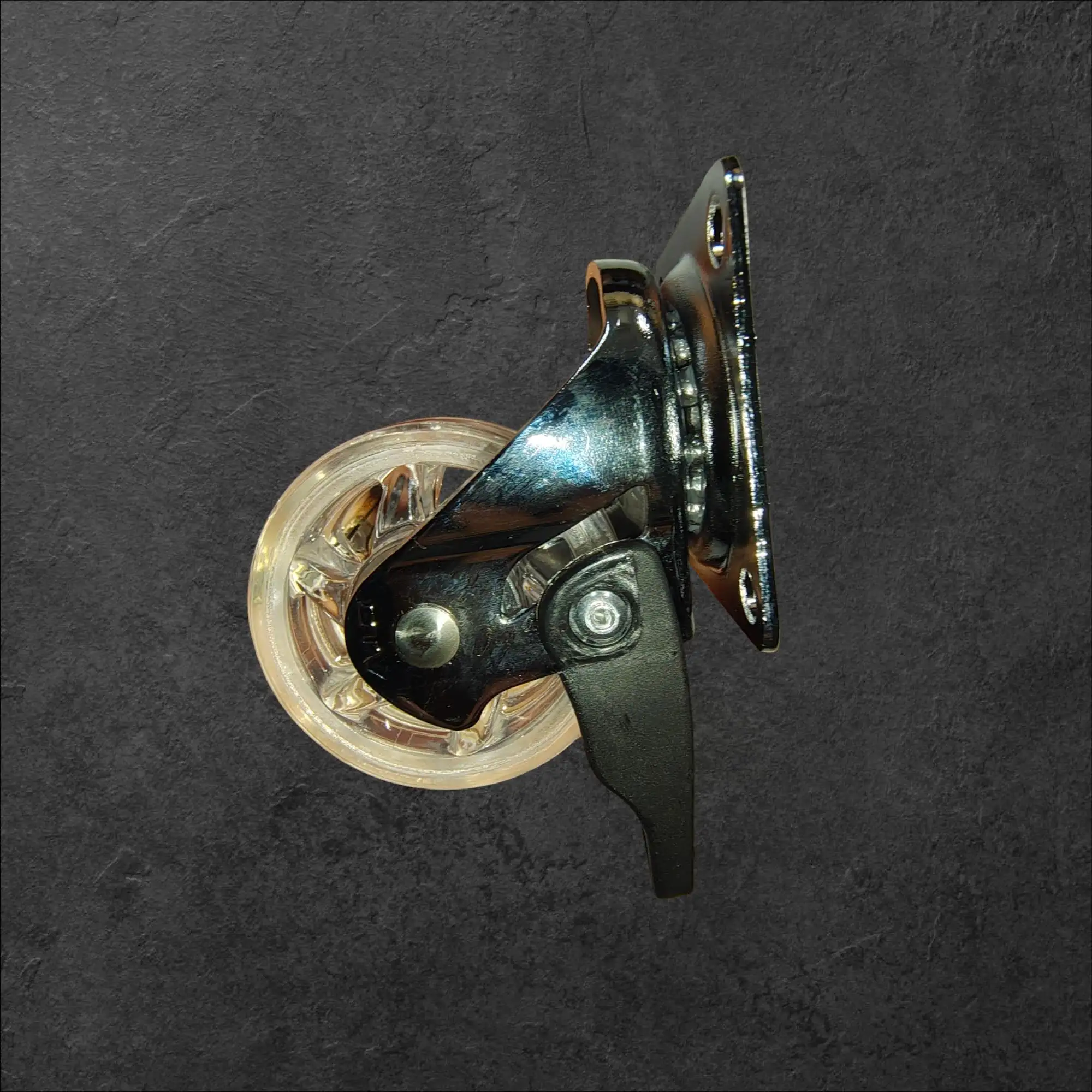 Vrtljiva kolesa 50mm prozorna guma chroma ohišje z zavoro, Vrtljiva kolesa 50mm, chrome kolesa, kolesa z zavoro, prozorna PU guma, kolesa za pohištvo, tiha kolesa, kolesa za pisarniške stole, izdelano v EU kolesa, trpežna kolesa