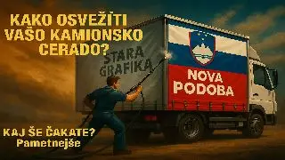 osvežitev kamionske cerade,tisk nove grafike na cerado,odstranitev starega logotipa,profesionalna podoba vozila,povečanje prepoznavnosti blagovne znamke,hitra izvedba cerade,oblikovanje ceradne grafike,tiskanje ceradne grafike,čiščenje cerade,pre